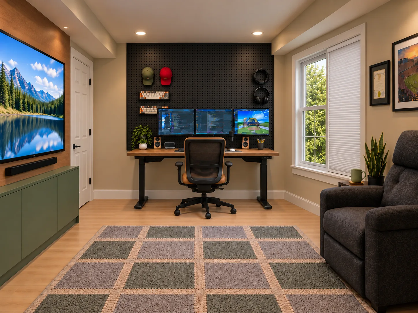 Concept view of the basement office, looking at the desk wall
